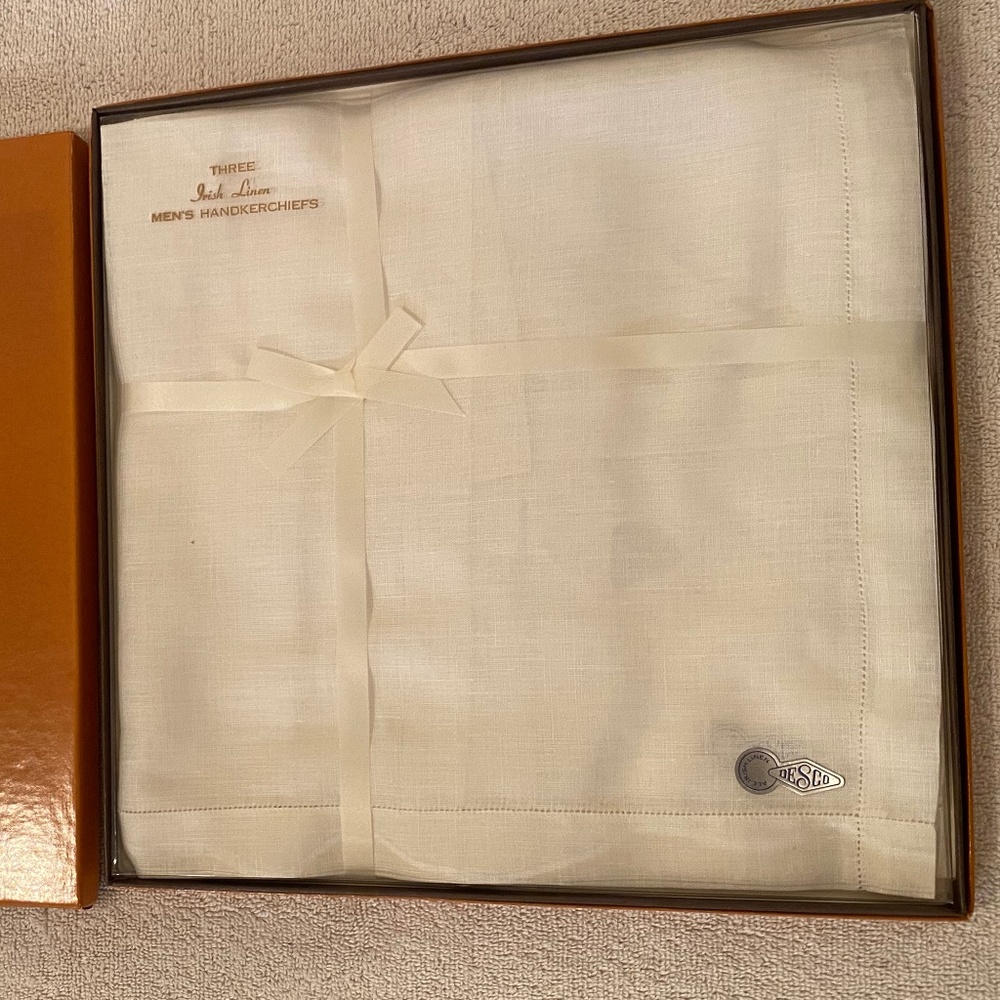 Three Men's Fine Irish Linen Handkerchiefs.